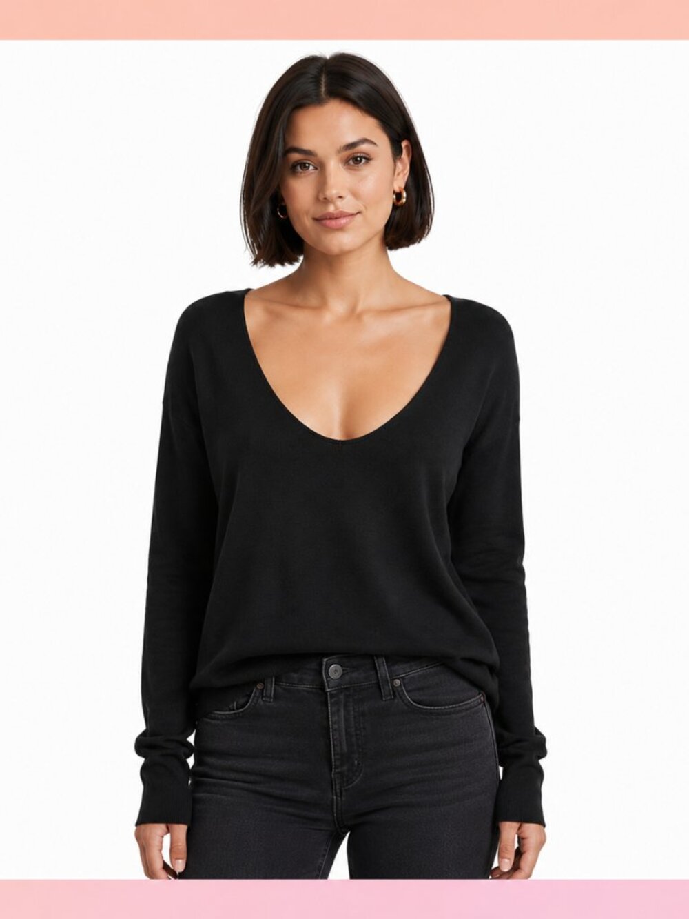 Express Black Strappy Cage Cutout Back V Neck Sweater Size Large